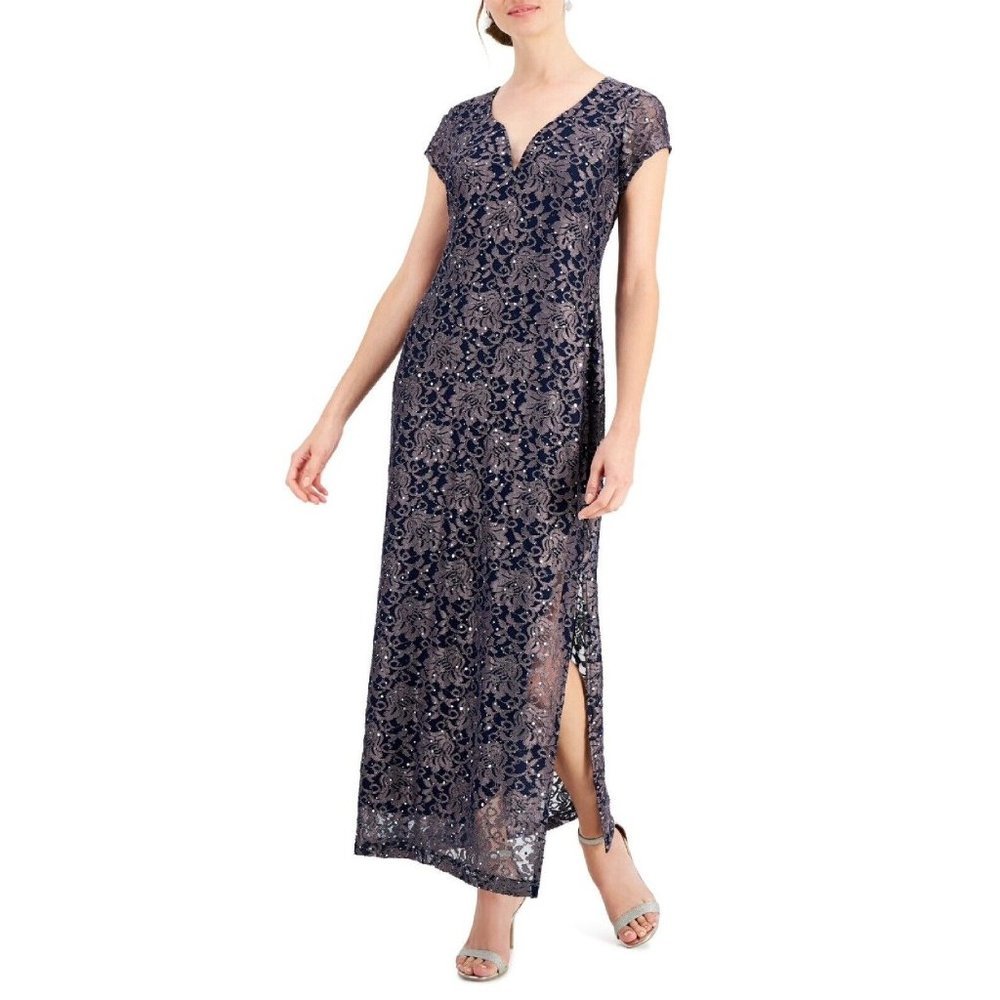 connected apparel Navy Blue Lace Maxi Dress